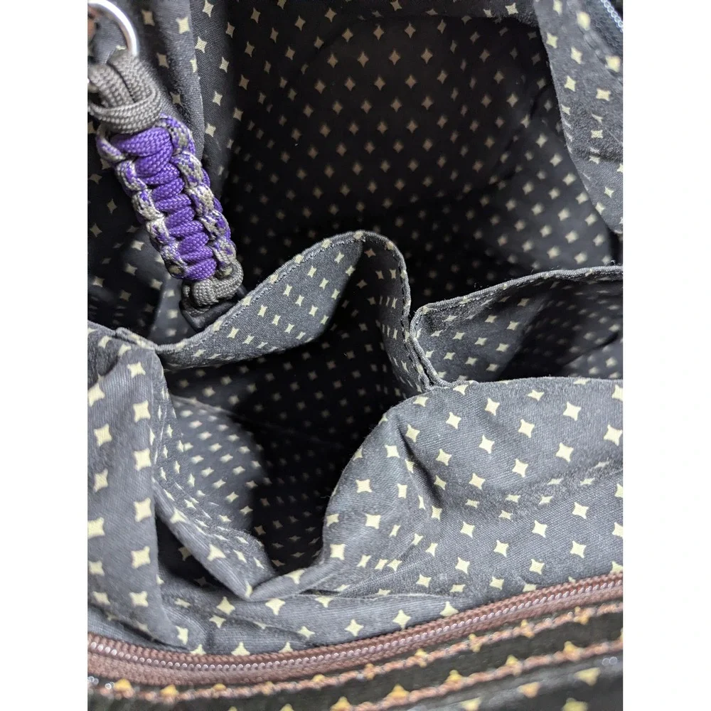 Fossil Key-Per Coated Canvas Tote Bag Teal Kaleidoscope Geometric Dots